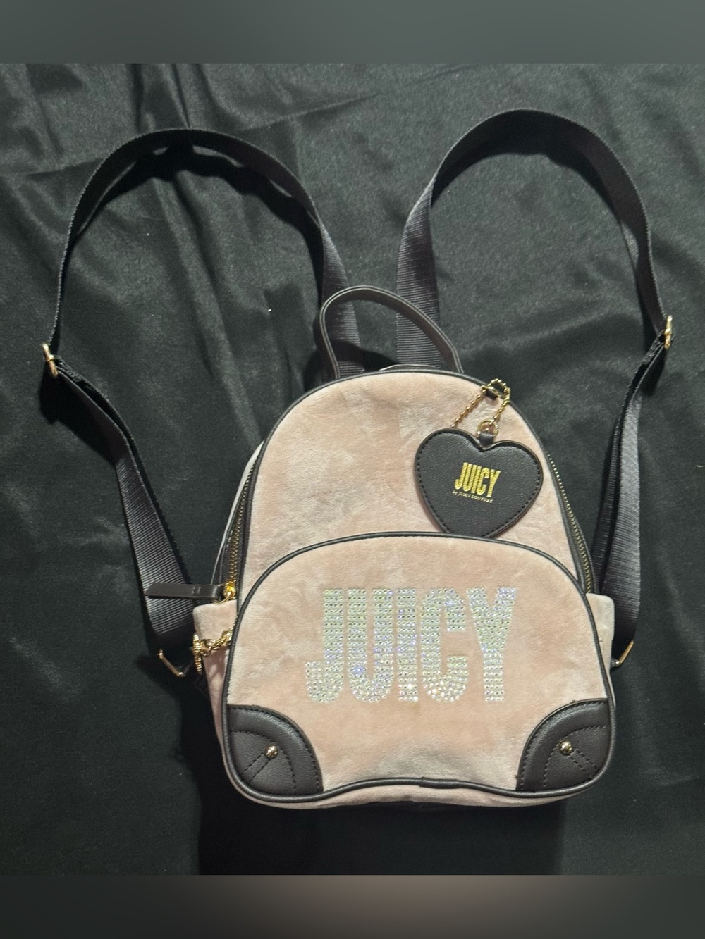 Juicy Couture Light Pink Velvet Mini Backpack with Heart Charm